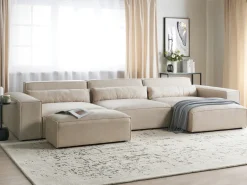 HELLNAR 5 personers Hjørnesofa modul Venstrevendt Lys Beige Velour med fodskammel