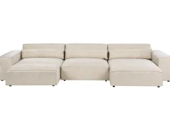 HELLNAR 5 personers Hjørnesofa modul Venstrevendt Lys Beige Velour med fodskammel
