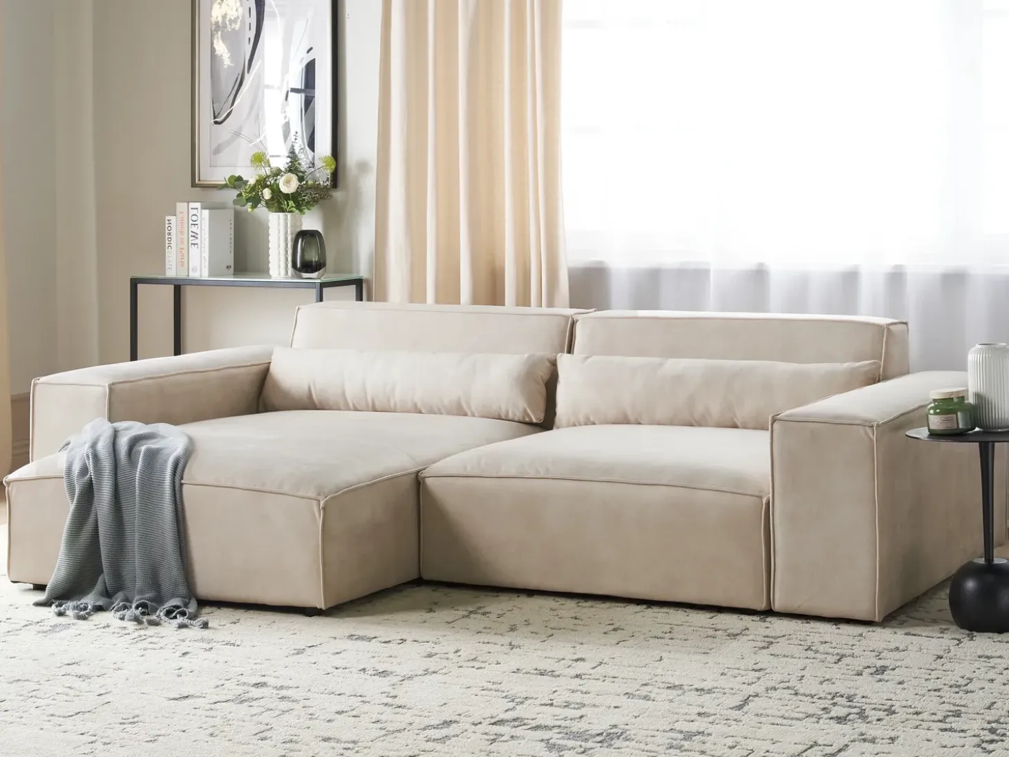 HELLNAR 3 personers Hjørnesofa modul Højrevendt Lys Beige Velour