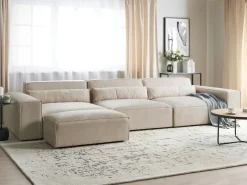 HELLNAR 3 personers Modulsofa Lys Beige Velour med fodskammel
