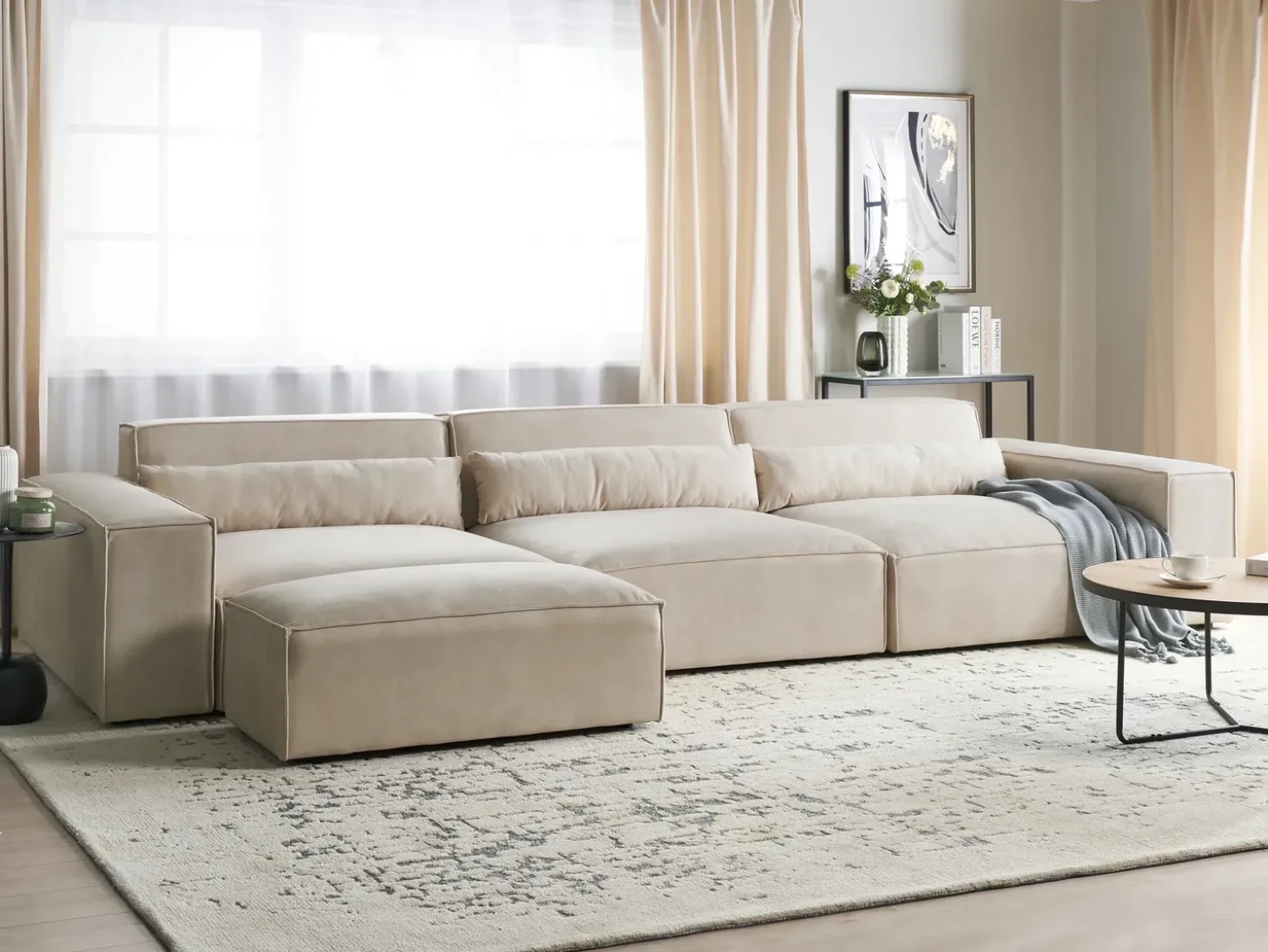 HELLNAR 3 personers Modulsofa Lys Beige Velour med fodskammel