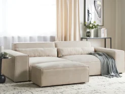 HELLNAR 3 personers Modulsofa Lys Beige Velour med fodskammel