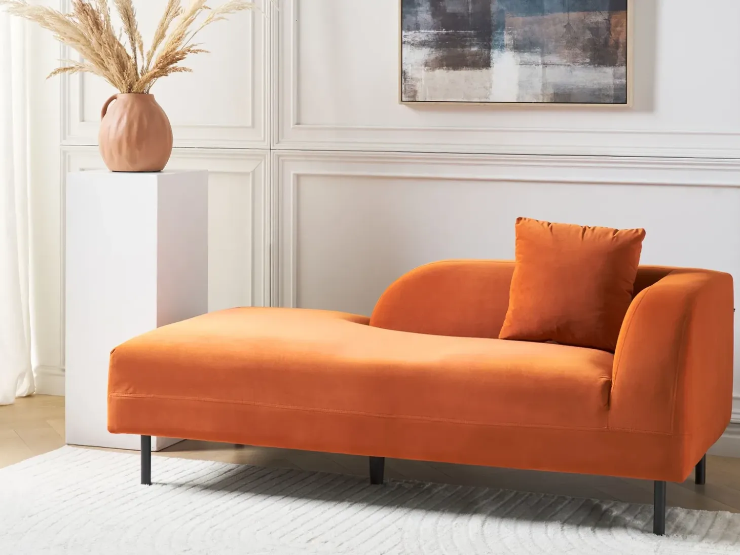 Højrevendt chaiselong LE CRAU Velour Orange