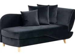 Højrevendt chaiselong MERI Velour Sort med opbevaring