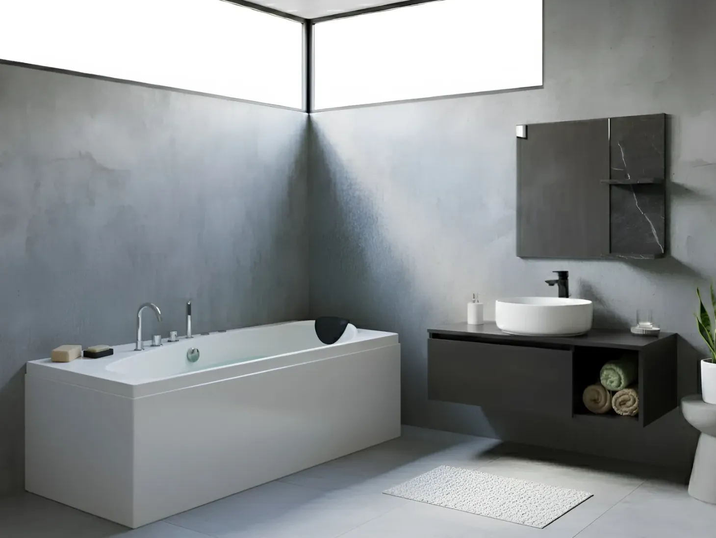 Hjørne-boblebad med LED CAURA Højrevendt 175 x 80 cm Hvid