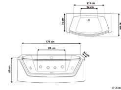 Hjørne-boblebad med LED FUERTE 175 x 85 cm Hvid