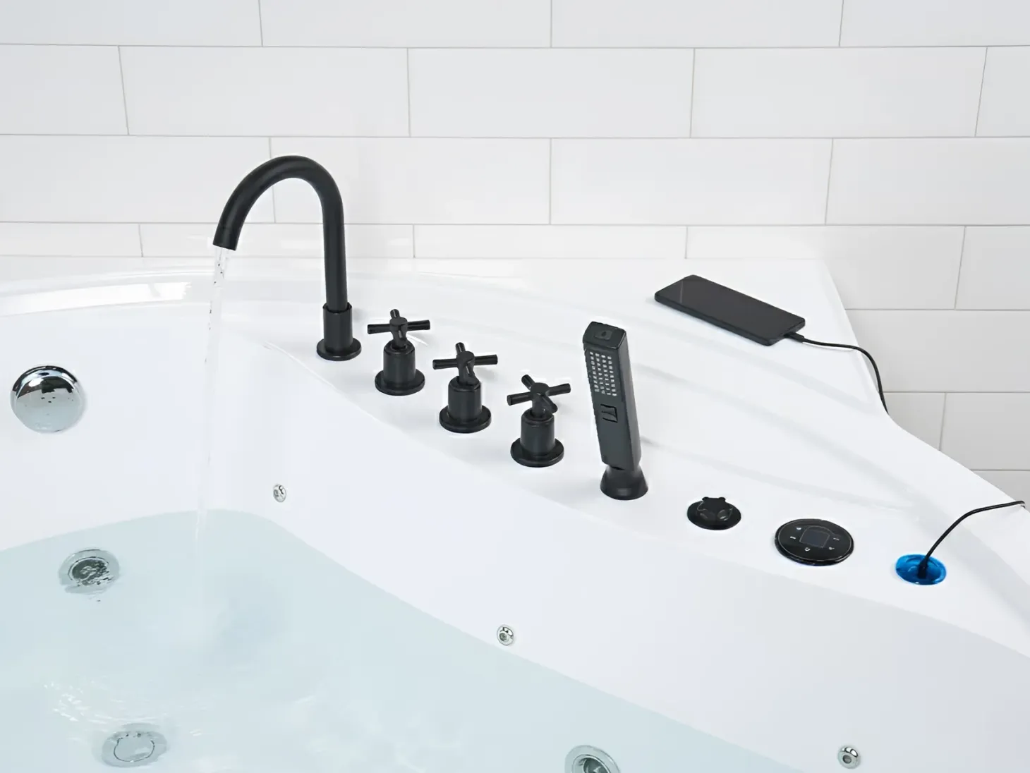 Hjørne-boblebad med LED MANRESA Med indbygget Bluetooth-højttaler 225 x 160 cm Hvid