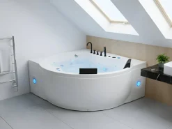 Hjørne-boblebad med LED MANRESA Med indbygget Bluetooth-højttaler 225 x 160 cm Hvid