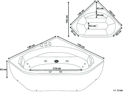 Hjørne-boblebad med LED MEVES 140 x 140 cm Hvid