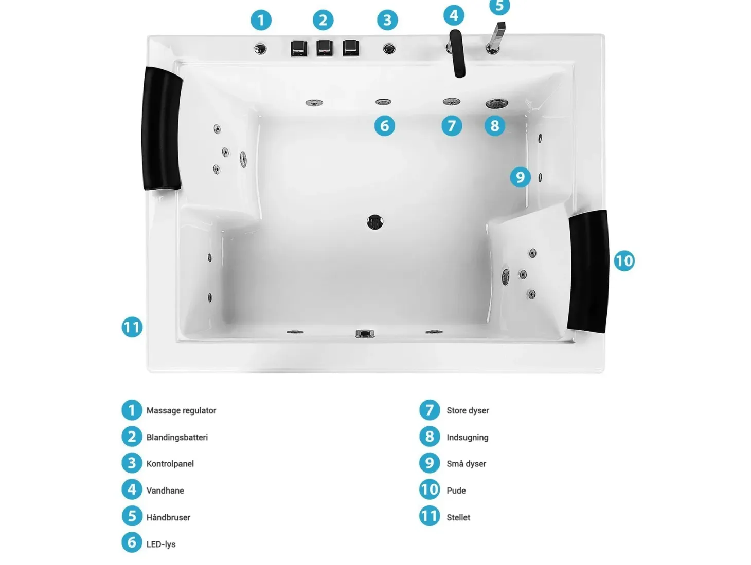 Hjørne-boblebad med LED SALAMANCA 183 x 142 cm Hvid