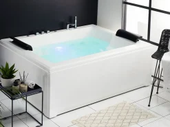 Hjørne-boblebad med LED SALAMANCA 183 x 142 cm Hvid