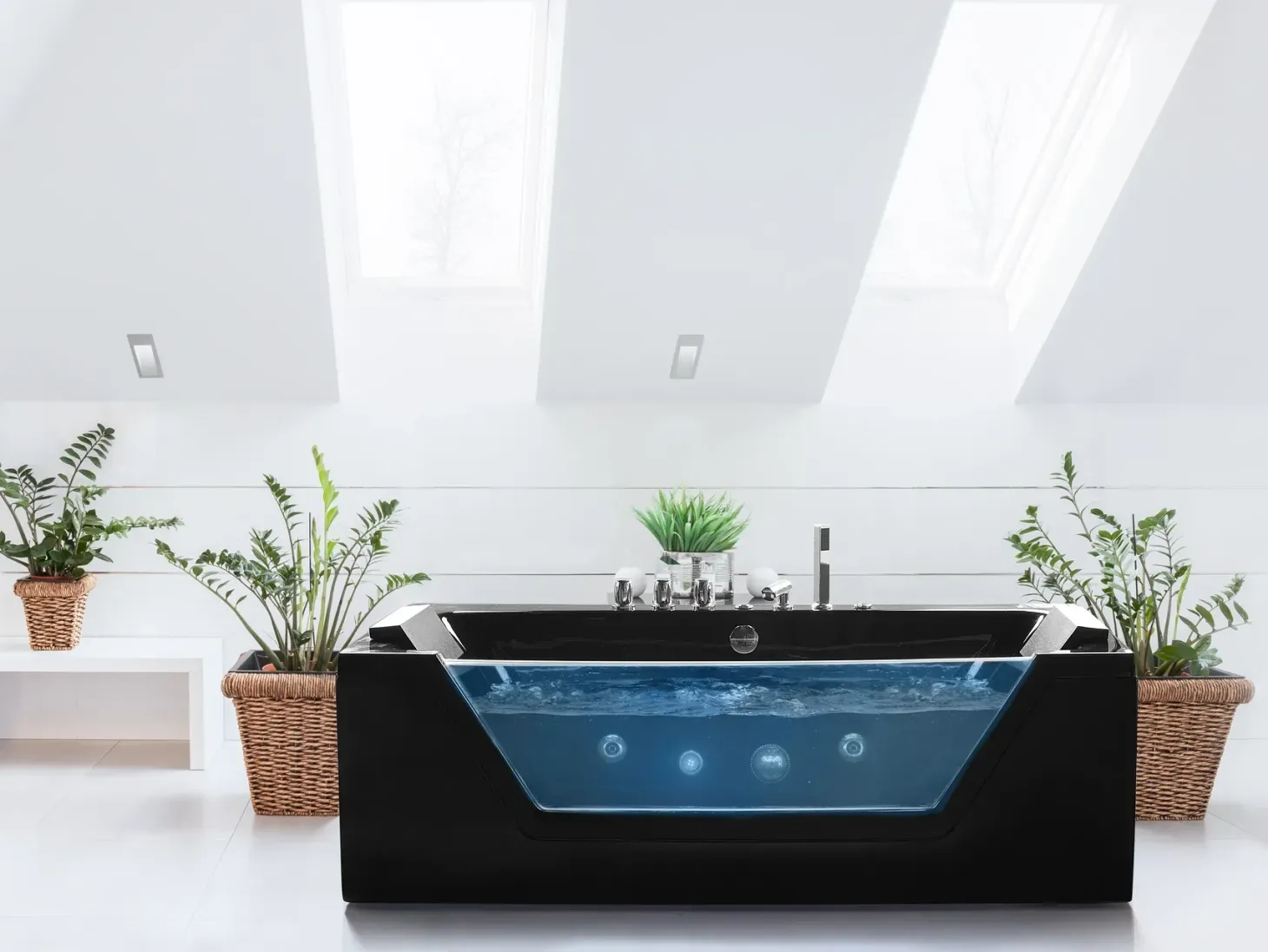 Hjørne-boblebad med LED SAMANA 174 x 79 cm Sort