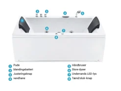 Hjørne-boblebad med LED VARADERO Venstrevendt 183 x 90 cm Hvid