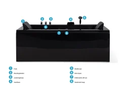 Hjørne-boblebad med LED VARADERO Venstrevendt 183 x 90 cm Sort