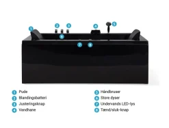 Hjørne-boblebad med LED VARADERO Højrevendt 183 x 90 cm Sort