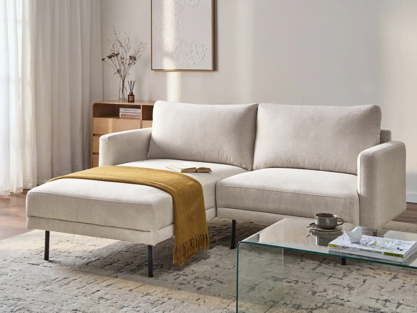 Hjørnesofa 2 personers BREDA Lys Beige Højrevendt