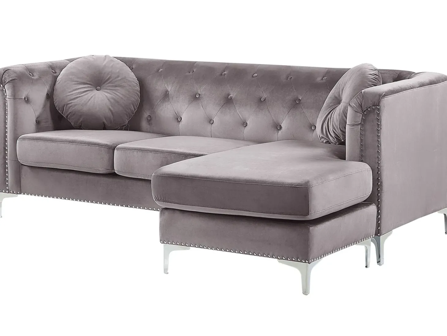 Hjørnesofa 3 personers FLEN Velour Grå Venstrevendt