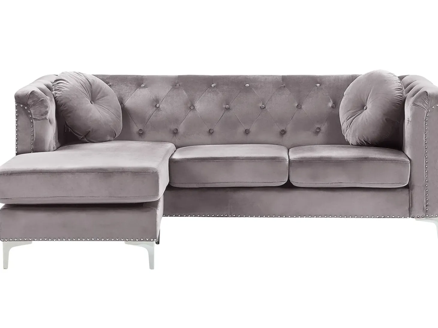 Hjørnesofa 3 personers FLEN Velour Grå Højrevendt