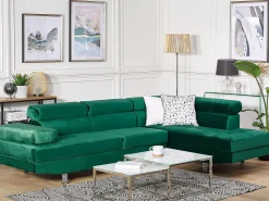 Hjørnesofa 5 personers NORREA Velour Smaragdgrøn Venstrevendt
