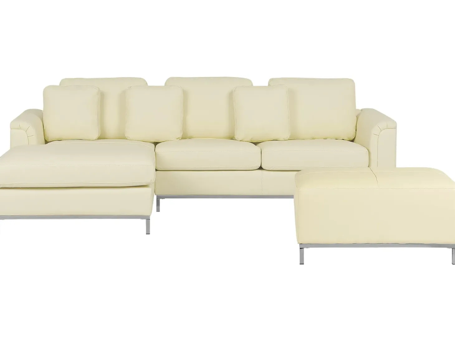 Hjørnesofa 5 personers OSLO Ægte læder Lys Beige med fodskammel Højrevendt