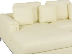 Hjørnesofa 5 personers OSLO Ægte læder Lys Beige med fodskammel Højrevendt