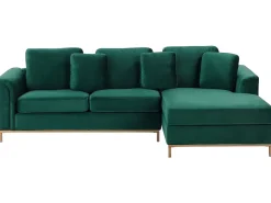 Hjørnesofa 4 personers OSLO Velour Mørkegrøn Venstrevendt