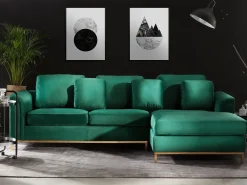 Hjørnesofa 4 personers OSLO Velour Mørkegrøn Venstrevendt