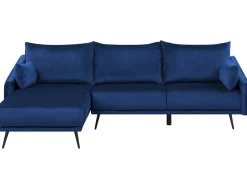 Hjørnesofa 3 personers VARDE Velour Navy Blå LED Højrevendt