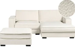 Hjørnesofa KOLDING Boucle Lys Beige med fodskammel Venstrevendt