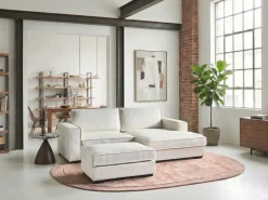 Hjørnesofa KOLDING Boucle Lys Beige med fodskammel Venstrevendt