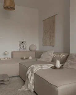 Hjørnesofa modul 3 personers APRICA Kunstlinned Beige Højrevendt