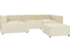 Hjørnesofa modul 3 personers APRICA Kunstlinned Beige med fodskammel Højrevendt