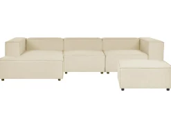 Hjørnesofa modul 3 personers APRICA Kunstlinned Beige med fodskammel Højrevendt