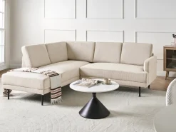 Hjørnesofa 4 personers BREDA Fløjl Beige Højrevendt