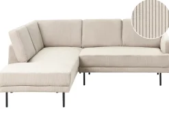 Hjørnesofa 4 personers BREDA Fløjl Beige Højrevendt