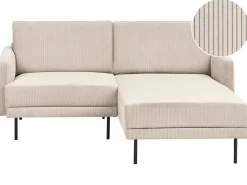 Hjørnesofa 2 personers BREDA Fløjl Beige Venstrevendt