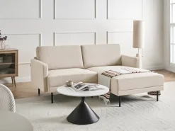 Hjørnesofa 2 personers BREDA Fløjl Beige Venstrevendt