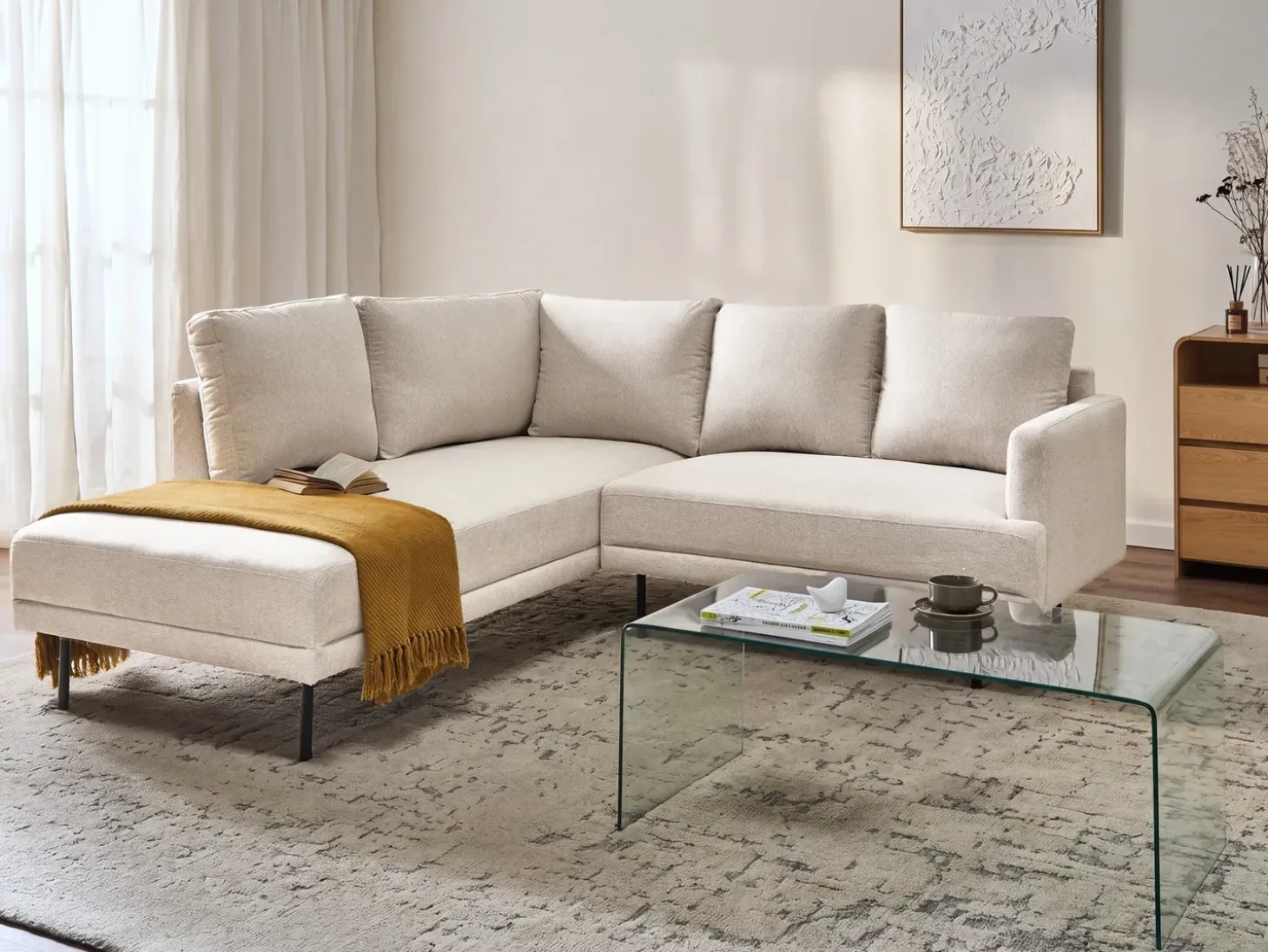 Hjørnesofa 4 personers BREDA Lys Beige Højrevendt