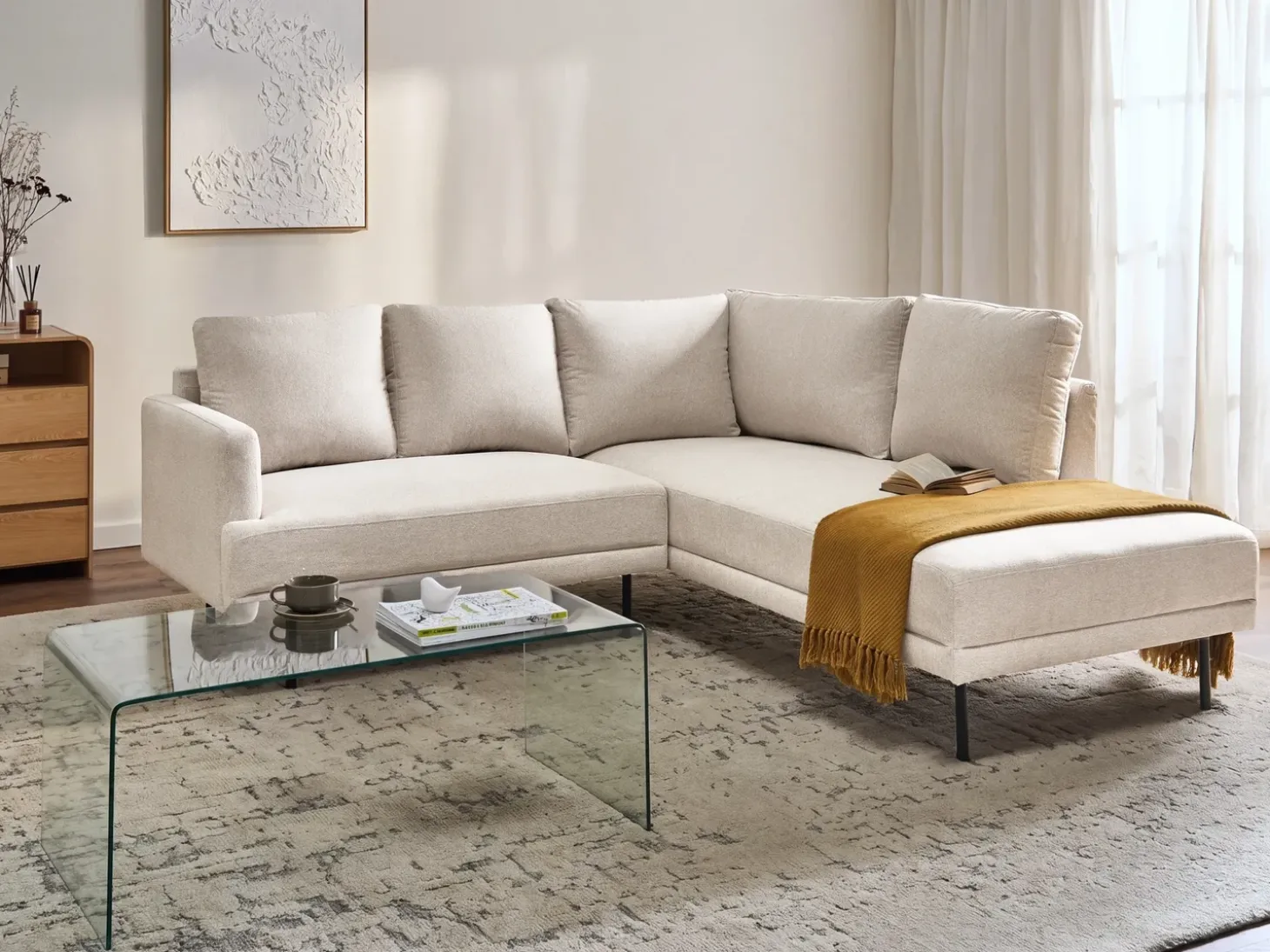 Hjørnesofa 4 personers BREDA Lys Beige Venstrevendt