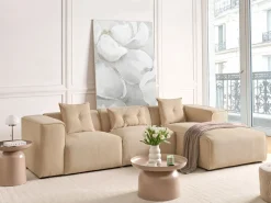 Hjørnesofa 3 personers DOLVA Fløjl Beige Venstrevendt