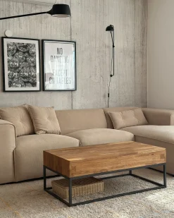 Hjørnesofa 3 personers DOLVA Fløjl Beige Venstrevendt