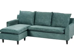 Hjørnesofa 3 personers ELVENES Velour Blågrøn Højrevendt