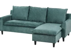 Hjørnesofa 3 personers ELVENES Velour Blågrøn Venstrevendt