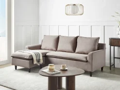 Hjørnesofa 3 personers ELVENES Velour Brungrå Højrevendt