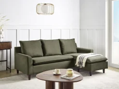 Hjørnesofa 3 personers ELVENES Velour Mørkegrøn Venstrevendt