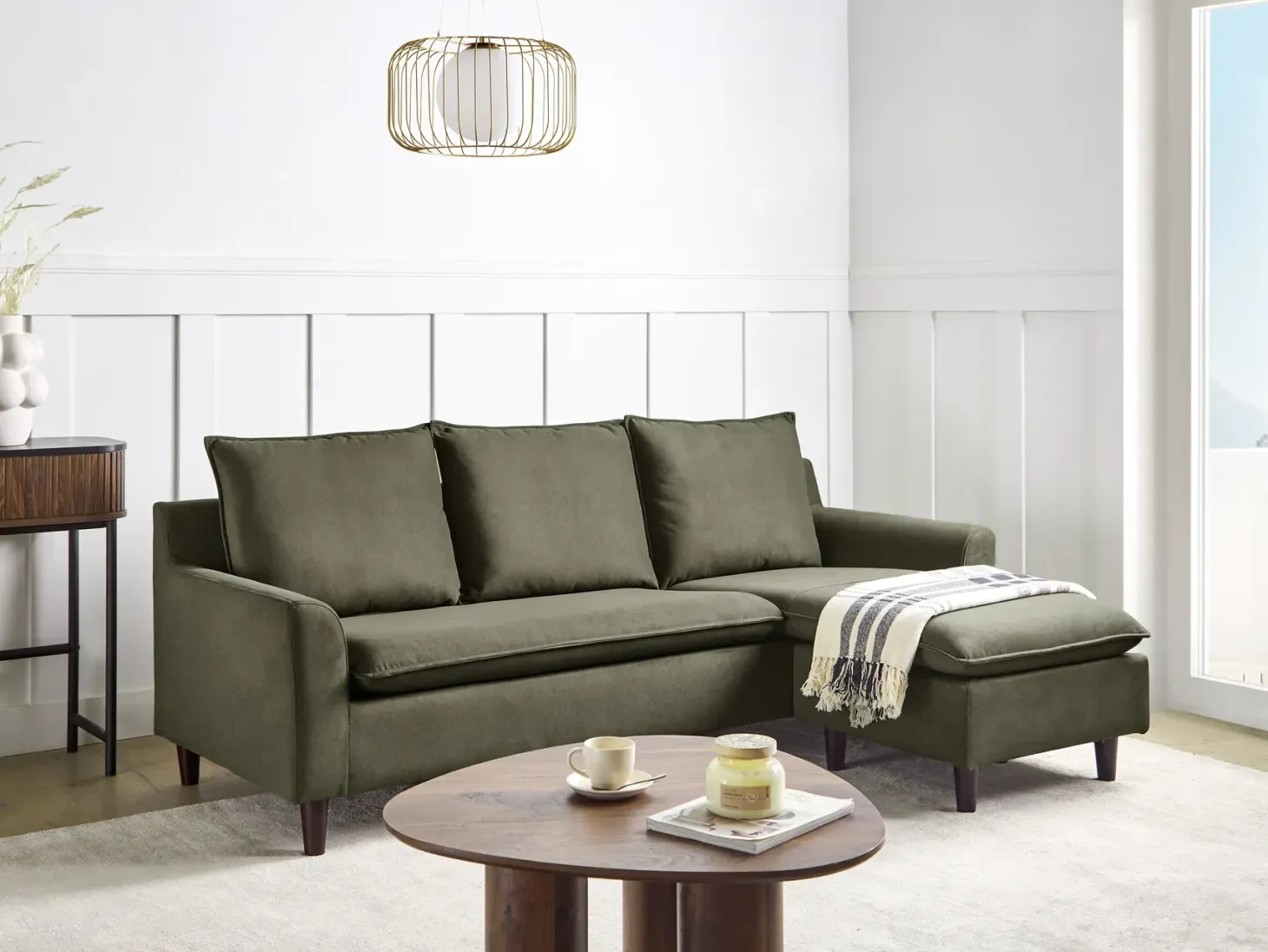 Hjørnesofa 3 personers ELVENES Velour Mørkegrøn Venstrevendt