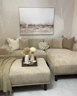 Hjørnesofa 3 personers HOLT Beige med fodskammel Venstrevendt