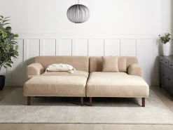 Hjørnesofa 3 personers HOLT Beige med fodskammel Venstrevendt