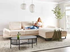 Hjørnesofa 4 personers IKAST Fløjl Beige Venstrevendt