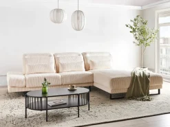 Hjørnesofa 4 personers IKAST Fløjl Beige Venstrevendt